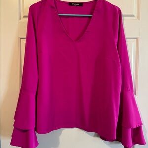Sugar Lips Fuchsia Pink Flutter Sleeve Blouse